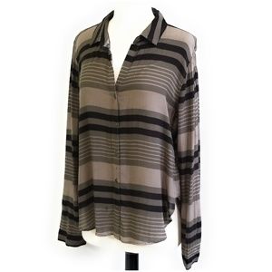 CLOTH & STONE Olive Brown Striped Blouse Size M